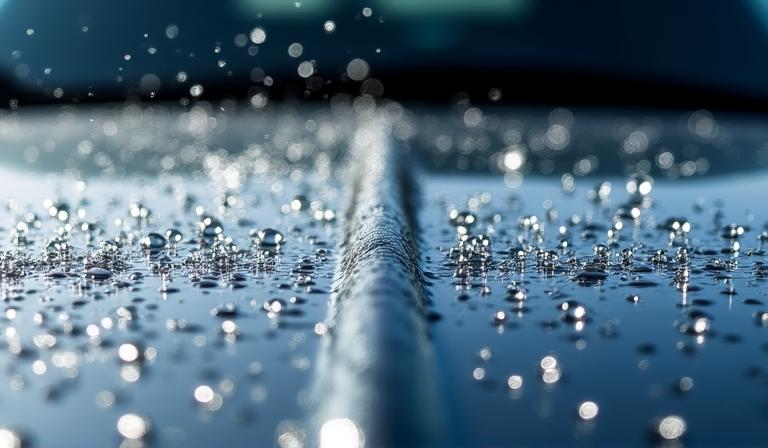 Extreme water beading on a hood with ceramic coating compared to untreated surface